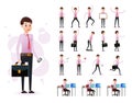Male Clerk 2D Character Ready to Use Set Wearing Long Sleeve and Tie Standing