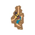 Male climber climbing rock mountain, mountaineering, extreme sport and leisure activity concept, back view, vector