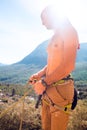 Male climber insures partner Royalty Free Stock Photo