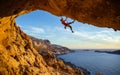 Male climber on overhanging rock Royalty Free Stock Photo