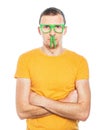 Male closing nose with clothespin Royalty Free Stock Photo