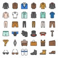 Male clothes and accessories filled outline icon set 3