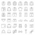 Male clothes and accessories thin line icon set