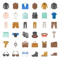 Male clothes and accessories vector icon set 3, flat design