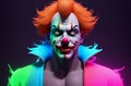 Male clown with creepy expression on face. Portrait of terrible jester in bright style. Generative AI. Royalty Free Stock Photo