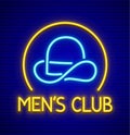 Male club for gentlemen. Neon sign. Vector