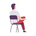 Male College Student Sitting on Chair in Class, Back View of Young Man During University Lecture Flat Vector