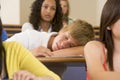 Male college student sleeping through a lecutre Royalty Free Stock Photo