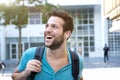 Male college student walking on campus Royalty Free Stock Photo