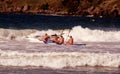 Male competitors on Surf Skis competing in a Surf Livesaving competition