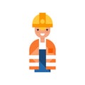 Male construction worker character, man wearing yellow hard hat and orange vest vector Illustration on a white Royalty Free Stock Photo