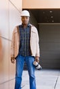 Male construction worker posing in hard-hat