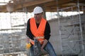 Male construction worker using jackhammer Royalty Free Stock Photo
