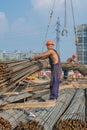 Male construction workers working at a construction site