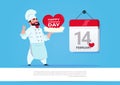 Male Cook Holding Cake For Happy Valentines Day Celebration 14 February Love Holiday Concept