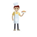 Male cook in a white apron. Cartoon flat illustration