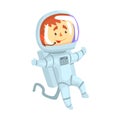 Male cosmonaut or astronaut in a white space suit cartoon vector Illustration
