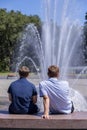 Male Couple on a Sunny Day at the Seattle Center Royalty Free Stock Photo