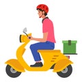 Male courier riding on scooter food and goods delivery service vector flat illustration