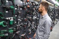 male customer in a power tool store Royalty Free Stock Photo