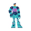 Male cyborg with artificial robotic body flat vector illustration isolated.