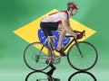 Male Cyclist cycling in front of Brazilian Flag Royalty Free Stock Photo