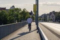 Male cyclist ride bicycle on bicycle lane