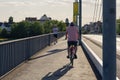 Male cyclist ride bicycle on bicycle lane