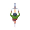 Male Cyclist Riding Bike, View from Above Flat Vector Illustration