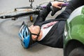 Male cyclist after road accident Royalty Free Stock Photo