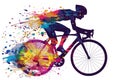 A male cyclists road racer, ebike rider or mountain biker shown in a colourful contemporary athletic abstract design Royalty Free Stock Photo