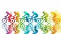 Male cyclists road racer, ebike riders or mountain bikers shown in a colourful contemporary athletic abstract design