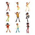 Male dancer moving body at music party, retro disco dancers sett of vector Illustrations on a white background Royalty Free Stock Photo