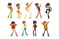 Male dancer moving body at music party, retro disco dancers sett of vector Illustrations on a white background Royalty Free Stock Photo