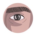 Male Dark Grey Eye in the Circle, Part of Human Body Vector Illustration