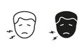 Male with Dental Pain, Teeth Ache Black Pictogram Collection. Man with Toothache Silhouette and Line Icon Set. Human