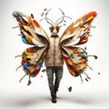 Whimsical 3d Render: Man Wearing Coat With Butterfly Wings Royalty Free Stock Photo