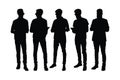 Male designer silhouette set vector with a tablet in their hand. Man model silhouette bundle with different poses. Male fashion