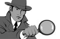 Male detective investigating with a magnifying glass