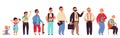 Male different ages. Cartoon student, old man child and adult. Isolated men generation, person growth cycle from baby to