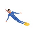 Male diver with a scuba diving suit and flippers, water sport activity vector Illustration on a white background