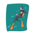 Male Diver in Wetsuit, Snorkel, Mask and Flippers Diving in the Sea, Extreme Water Sport Cartoon Style Vector