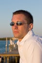 Male dockside sunset portrait. Royalty Free Stock Photo