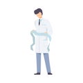 Male Doctor Cardiologist With List Of Examinating With Heart Curves Flat Vector Illustration