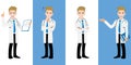 Male doctor cartoon character set, Handsame man doctor in different poses, medical worker or hospital staff vector