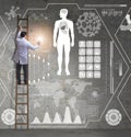 Male doctor climbing ladder in medical concept