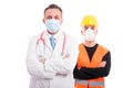 Male doctor and constructor both standing with arms crossed Royalty Free Stock Photo