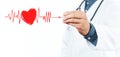 Male doctor drawing heart symbol and chart heartbeat Royalty Free Stock Photo