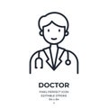 Male doctor editable stroke outline icon isolated on white background flat vector illustration. Pixel perfect. 64 x 64