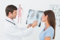 Male doctor explaining lungs xray to female patient